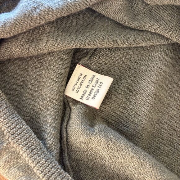 New Scotland Womens medium Olive Green Linen Blend Long Sleeve V-Neck Top Shirt - Picture 5 of 6